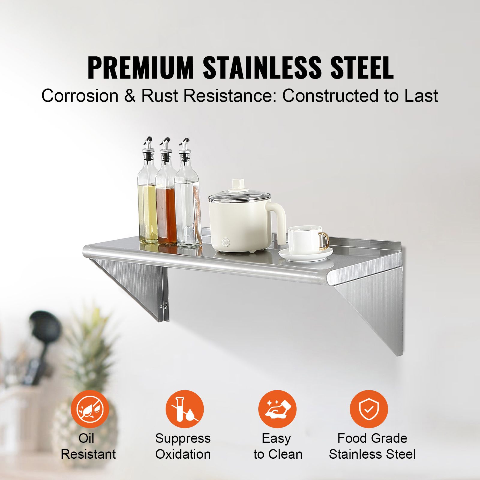 Commercial Kitchen Walls - Prateleira de Aço Inoxidável de 12