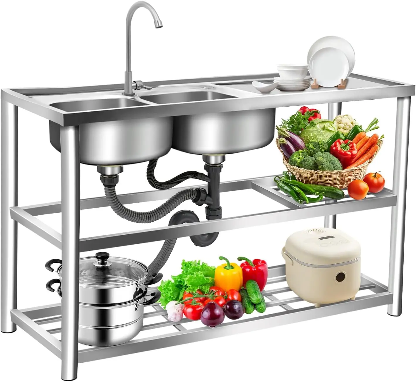 Pia de Aço Inoxidável de 3 Nív - Commercial Kitchen Set avaliação e preço